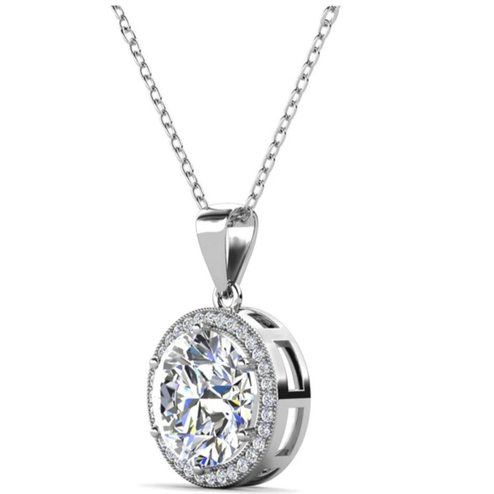 Cate & Chloe Sophia 18k White Gold Plated Halo Necklace Simulated Diamond